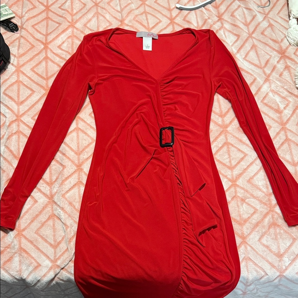 Paper Doll Vibrant Red Long Sleeve Dress